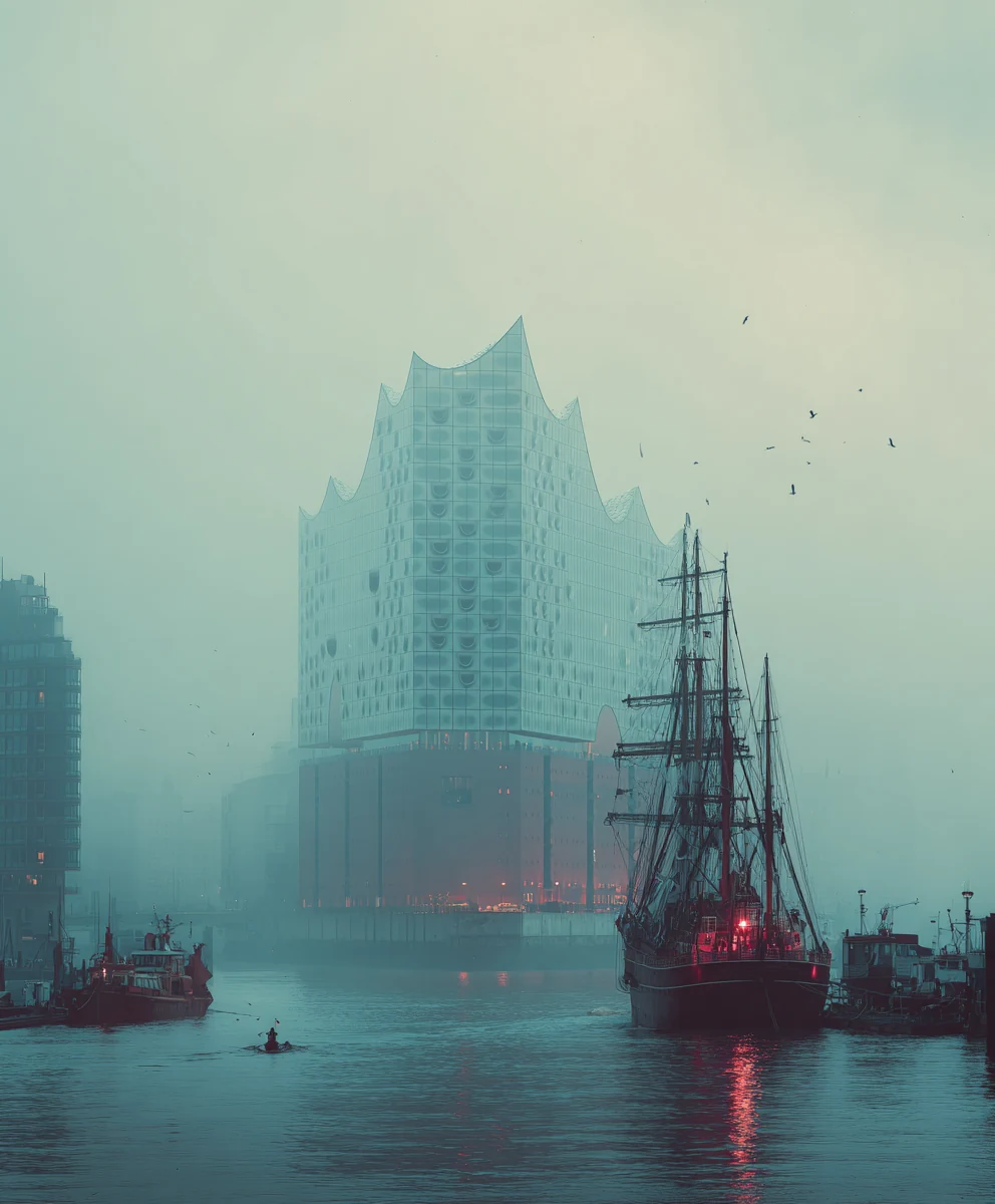 Elbphilharmonie und Traditionssegler im Hamburger Hafen